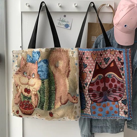 Bedruckte Canvas-Tasche im europäischen und amerikanischen Stil, große handliche Mama-Tragetasche, einschultrige Schüler-Klassentasche