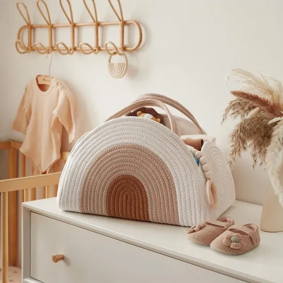 Handtasche Gewebter Aufbewahrungskorb Pendlerhandtasche Mamatasche Handgefertigter Baumwollseil gewebter Korb