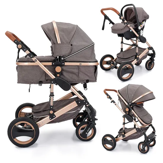 2023 Super March Hot Sale 3 in 1 Baby Stroller with Car Seat Luxury Travel System Big Wheels with Mommy Bag Baby Poussette 